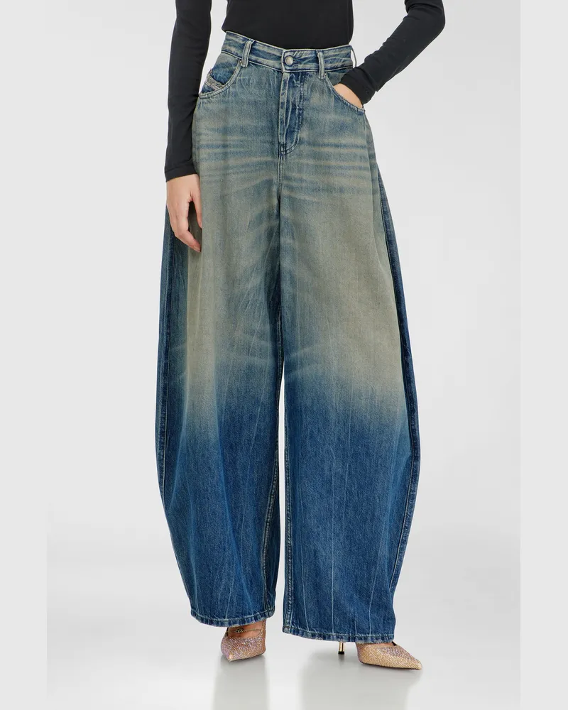 Diesel Relaxed Jeans High Waist 1987 D-Khelz, Dunkelblau, Knopfverschluss 