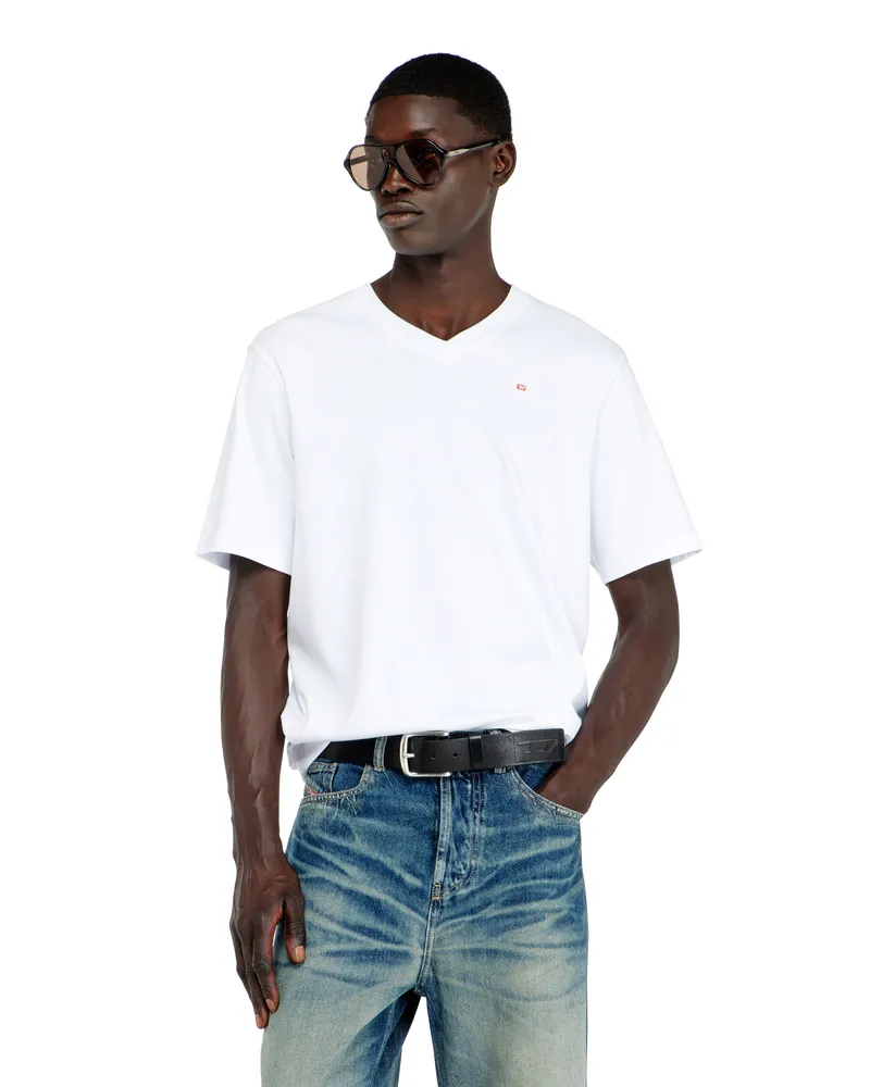 Diesel T-Shirt mit V-Ausschnitt und Mikro-Logo-Stickerei - T-Shirts - Herren - Weiss Weiss