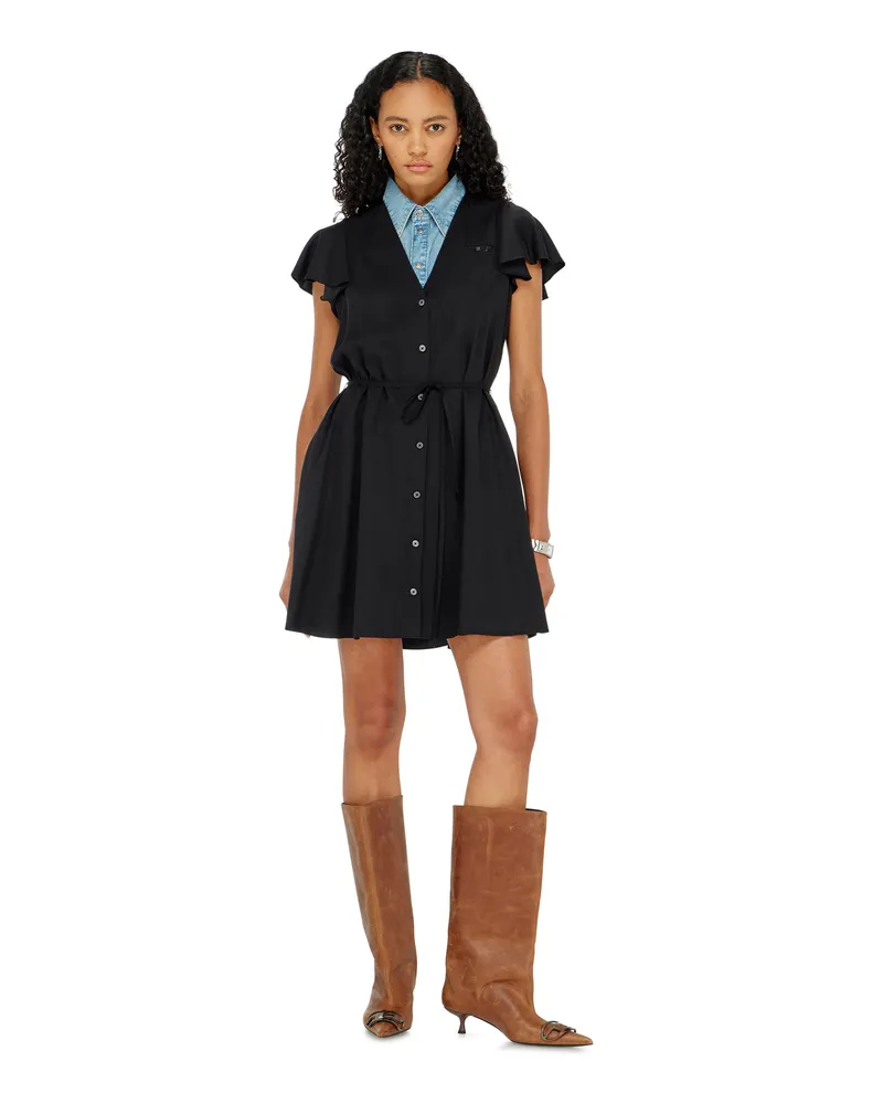 Diesel Cuprokleid mit V-Ausschnitt und Knöpfen vorne - Kleider - Damen - Schwarz Schwarz