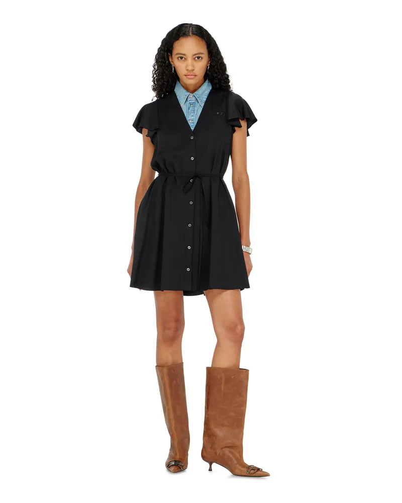 Diesel Cuprokleid mit V-Ausschnitt und Knöpfen vorne - Kleider - Damen - Schwarz Schwarz