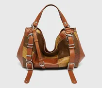 D-One-Medium Henkeltasche aus Patchwork-Leder - Handtaschen - Unisex - Braun