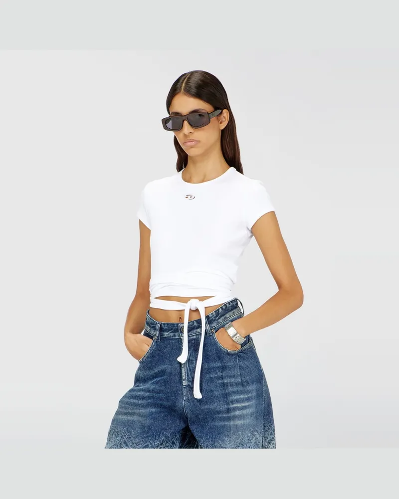 Diesel Geripptes Top mit Wickelschnüren - T-Shirts - Damen - Weiss Weiss