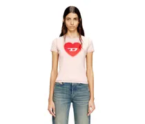 Schmales T-Shirt mit Herz-Print und Nieten - T-Shirts - Damen - Rosa
