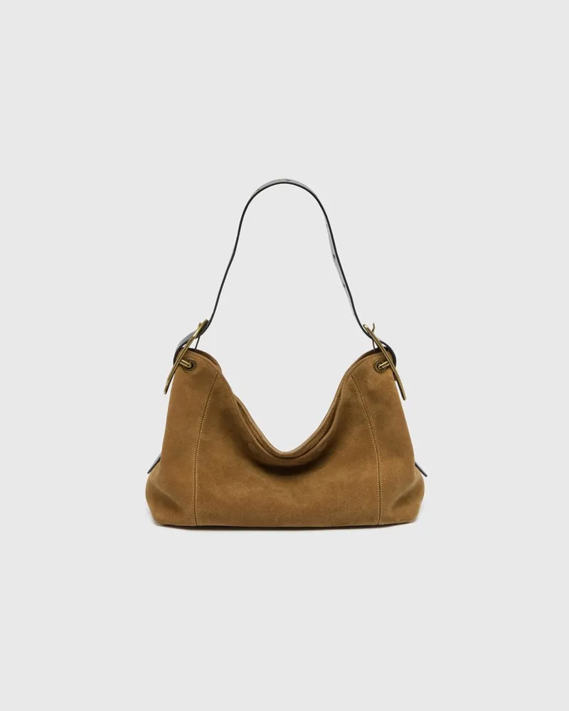 Diesel D-Line Schultertasche aus gewachstem Veloursleder - Schultertaschen - Damen - Braun Braun