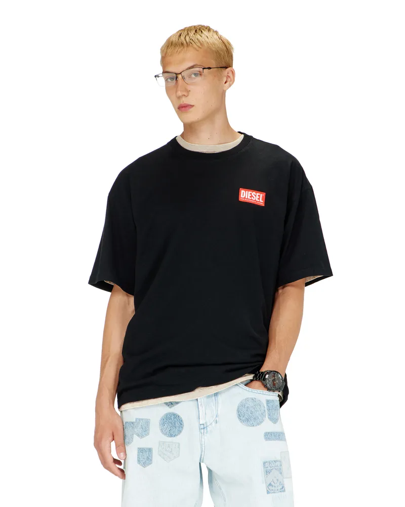 Diesel T-Shirt mit Jacquard-Logo-Patch - T-Shirts - Herren - Schwarz Schwarz