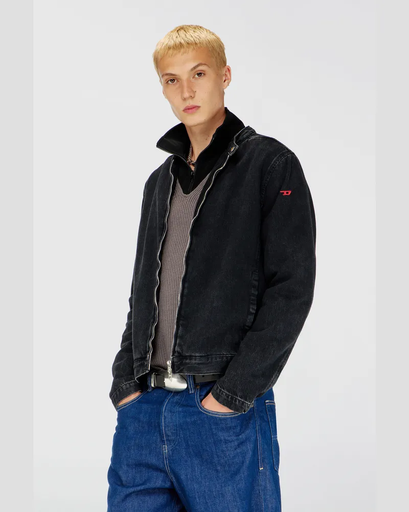 Diesel Bikerjacke aus sauber gewaschenem Denim - Denim jacken - Herren - Schwarz Schwarz