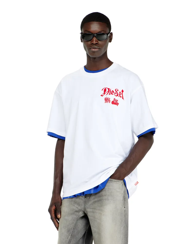 Diesel Baumwoll-T-Shirt mit Flock-Print - T-Shirts - Herren - Weiss Weiss