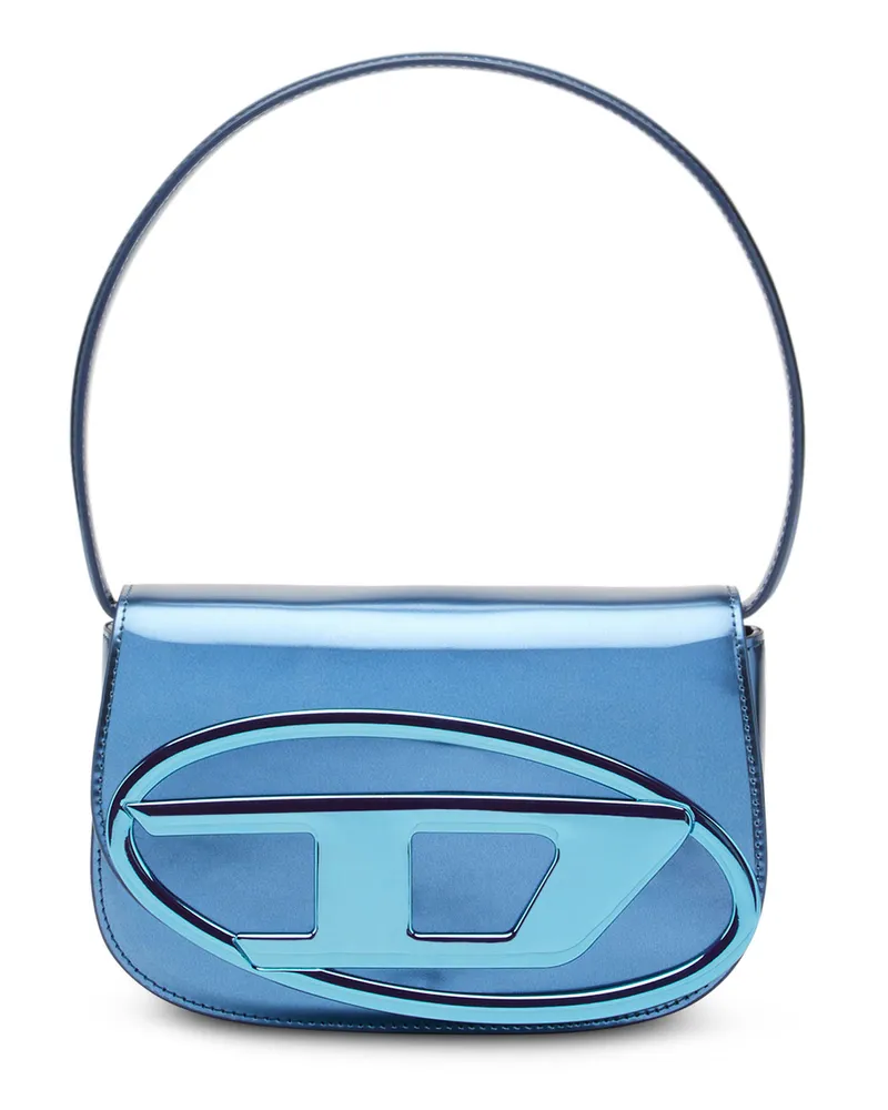 Diesel 1DR-Ikonische Schultertasche aus Spiegel-Leder - Schultertaschen - Damen - Blau Blau