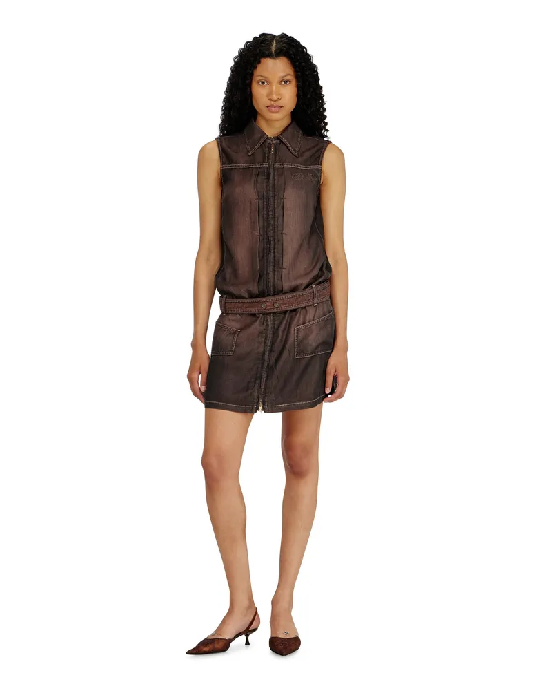 Diesel Minikleid aus fließendem beschichtetem Denim - Kleider - Damen - Braun Braun