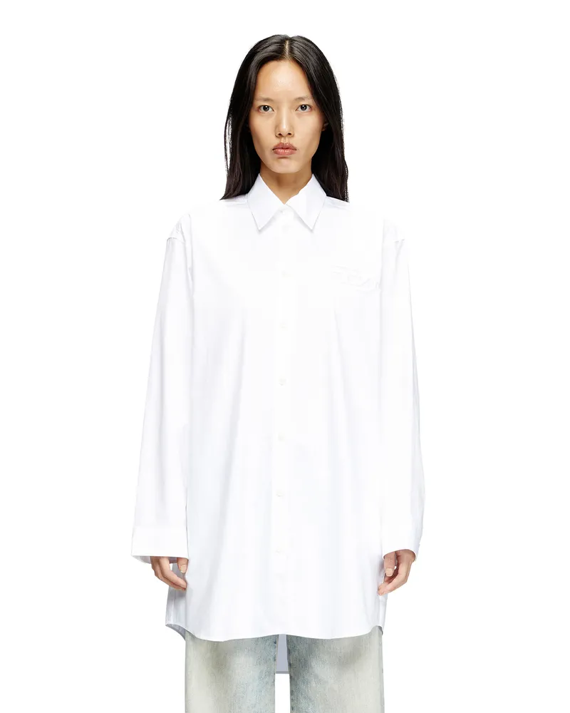 Diesel Kurzes Hemdkleid mit Logo-Stickerei - Hemden - Damen - Weiss Weiss