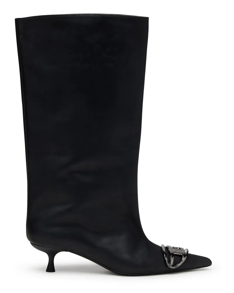 Diesel D-Venus-Kniehohe Stiefel aus Fettleder - Stiefel - Damen - Schwarz Schwarz