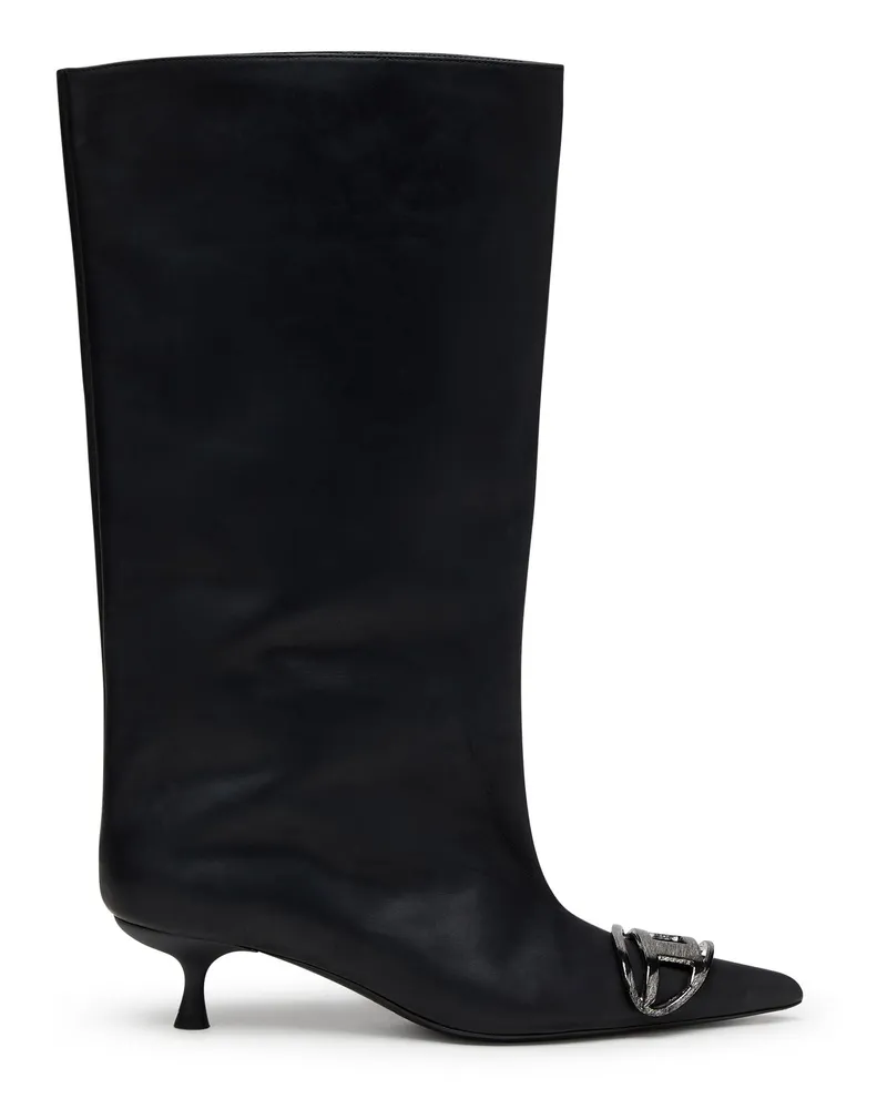 Diesel D-Venus-Kniehohe Stiefel aus Fettleder - Stiefel - Damen - Schwarz Schwarz