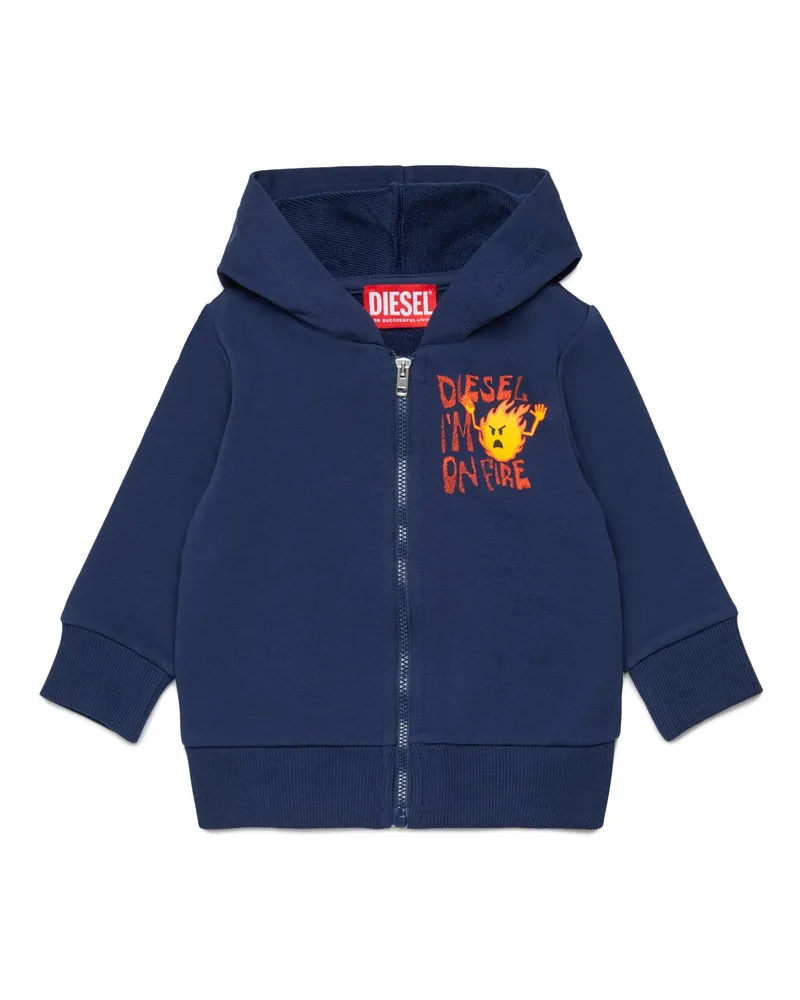 Diesel Reißverschluss-Kapuzenpullover aus Baumwolle mit Flammenprint - Sweatshirts - Herren - Blau Blau