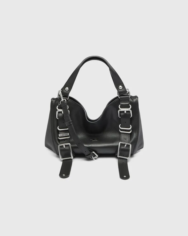Diesel D-One-Small Henkeltasche aus behandeltem Leder - Handtaschen - Damen - Schwarz Schwarz