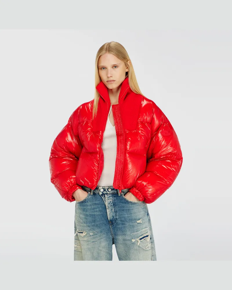 Diesel Daunen-Steppjacke aus Ripstop mit Strickkragen - Winterjacken - Damen - Rot Rot
