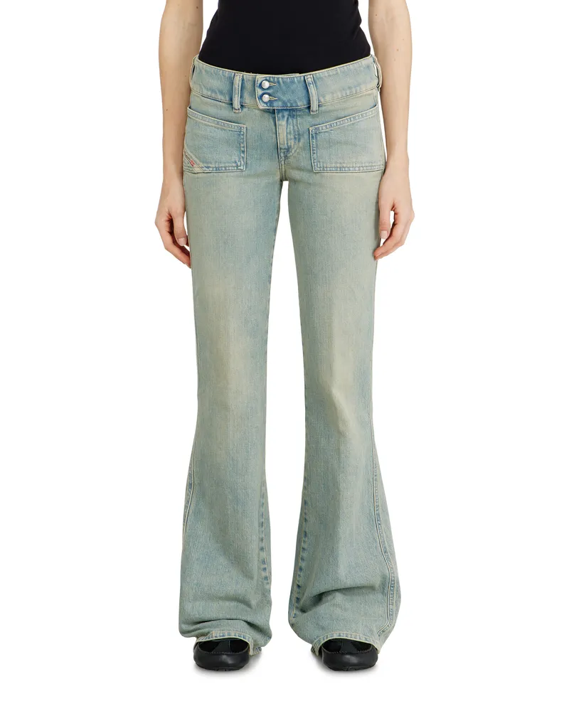 Diesel Bootcut Jeans Low Waist D-Hush, Mittelblau, Reißverschluss Blau