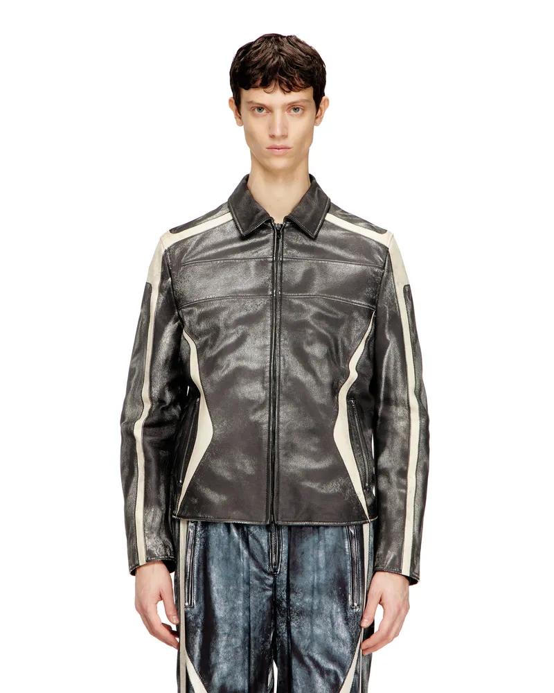 Diesel Leder-Coachjacke mit Biker-Print - Lederjacken - Herren - Bunt Bunt