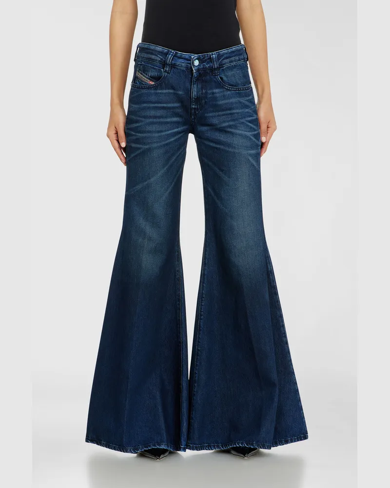 Diesel Flare Jeans Low Waist 1970 D-Bleess, Schwarz/Dunkelgrau, Reißverschluss Blau