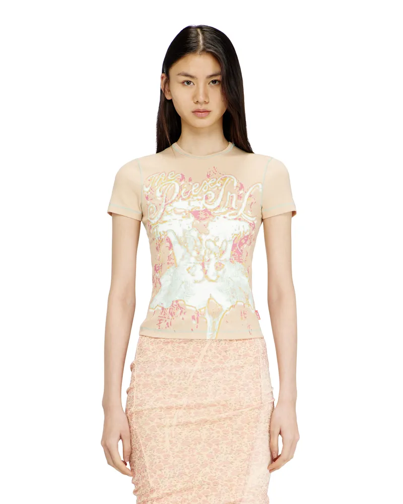 Diesel Animal-Print-Top aus geripptem Stretch-Jersey - T-Shirts - Damen - Rosa Rosa