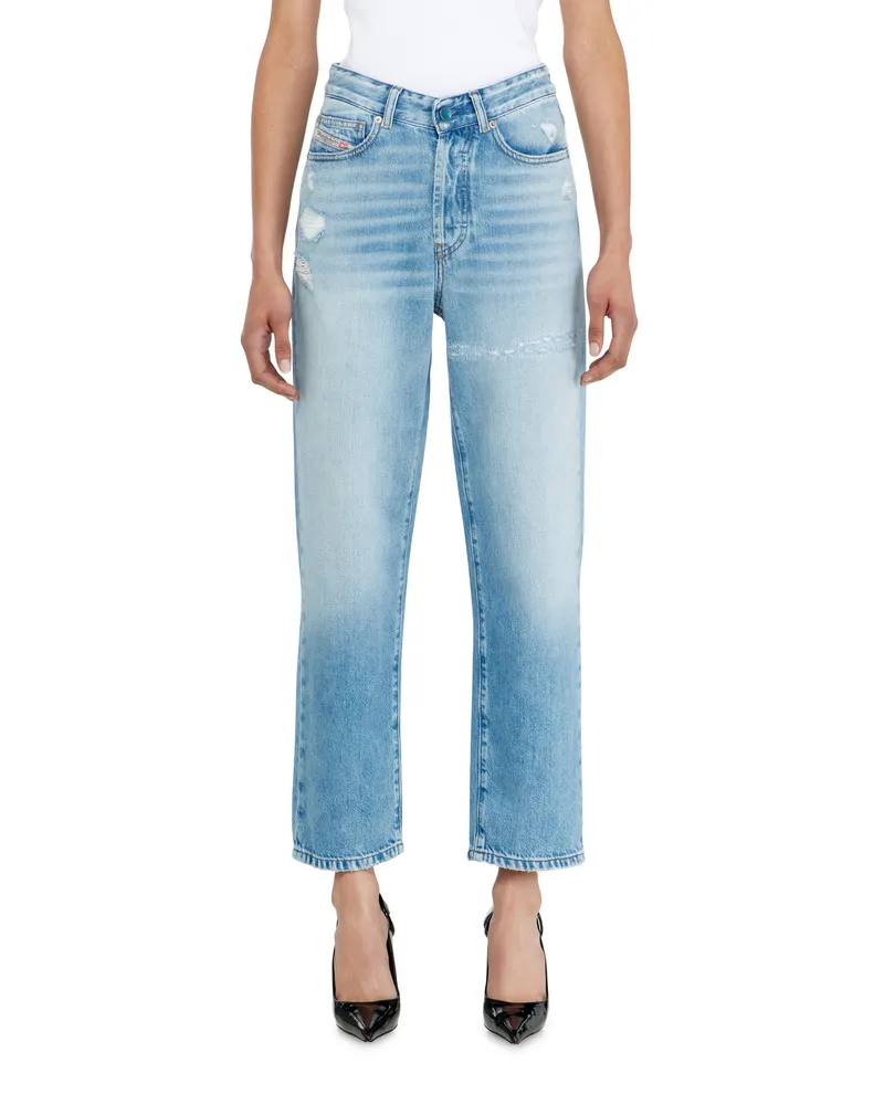 Diesel Regular Jeans High Waist 1981 D-Went, Hellblau, Knopfverschluss Blau