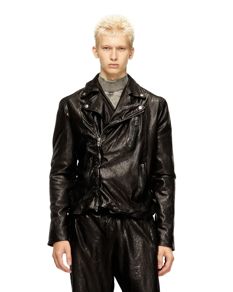 Diesel Bikerjacke aus thermischem Leder - Lederjacken - Herren - Schwarz Schwarz