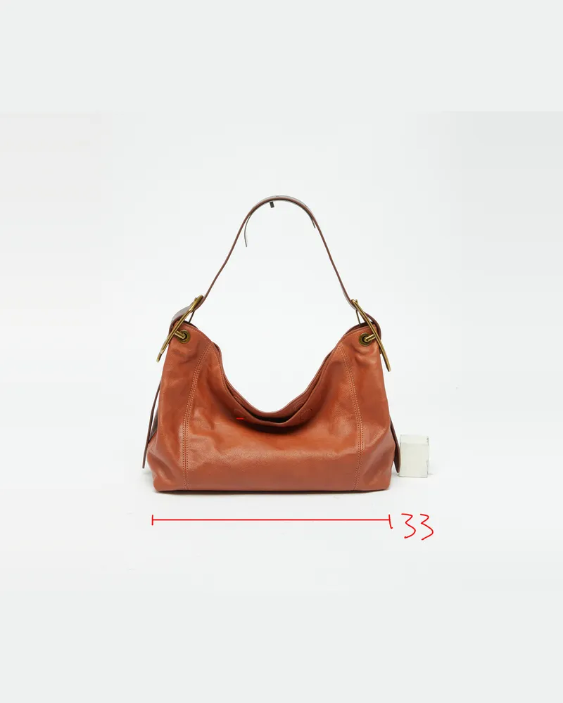Diesel D-Line-Schultertasche aus glänzendem, geknittertem Leder - Schultertaschen - Damen - Braun Braun