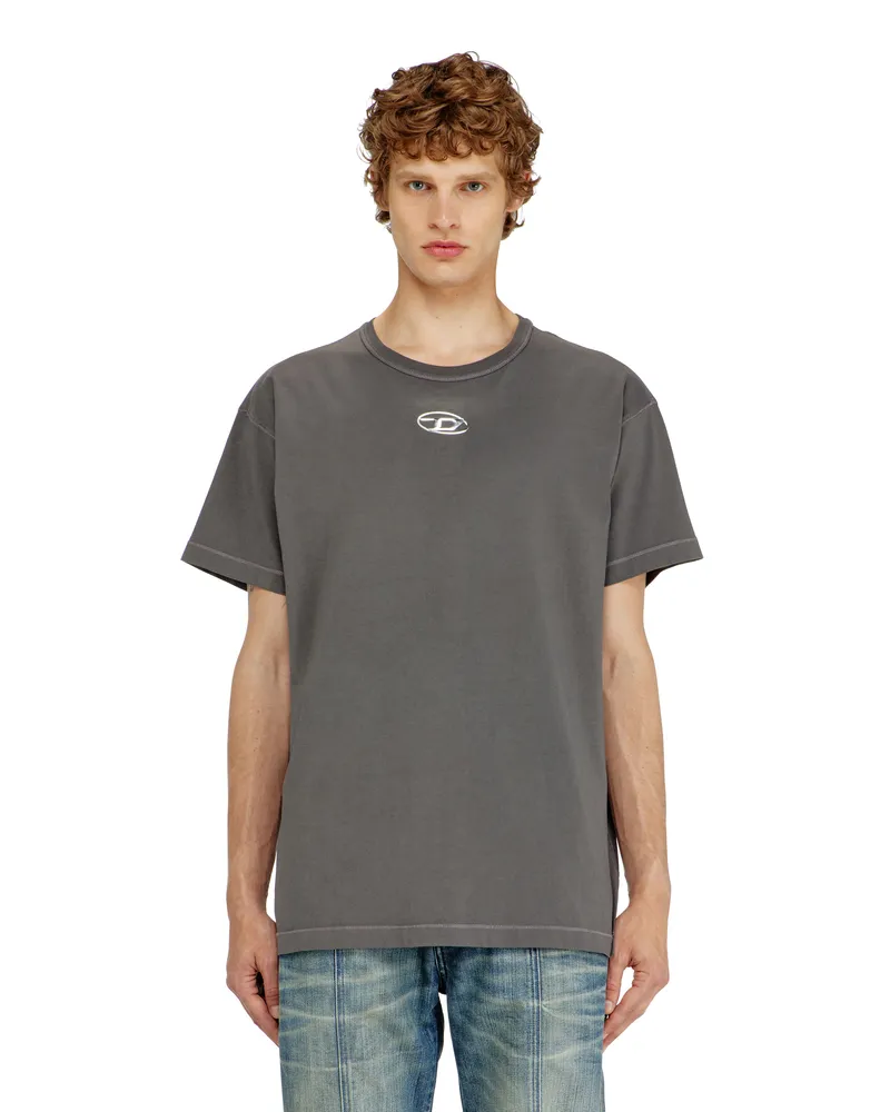 Diesel Leichtes Baumwoll-T-Shirt mit metallischem ovalem D-Logo - T-Shirts - Herren - Grau Grau