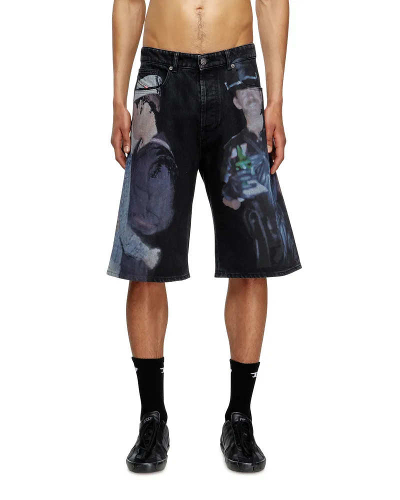 Diesel Denim-Shorts mit mehrfarbigem Print - Denim Kurze Hose - Unisex - Schwarz Schwarz