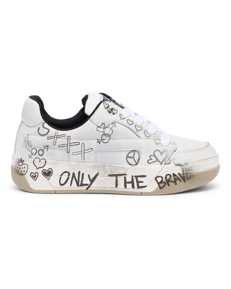 Diesel D-Ollie-Ledersneaker mit Graffiti-Print - Sneakers - Herren - Weiss Weiss