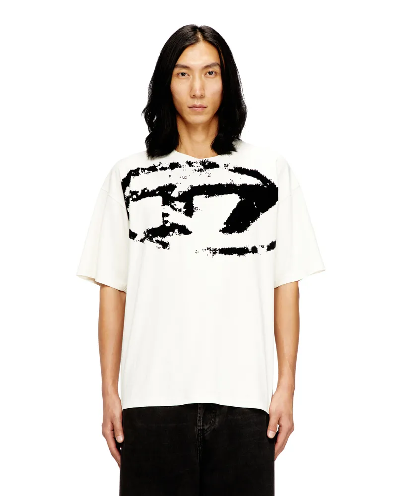 Diesel T-Shirt mit beflocktem Distressed-Logo - T-Shirts - Herren - Weiss Weiss