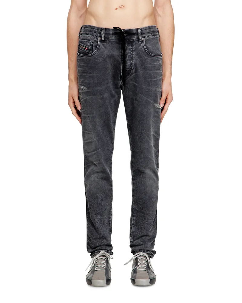 Diesel Slim Regular Waist 2062 D-Strukt Joggjeans, Schwarz/Dunkelgrau, Reißverschluss Schwarz