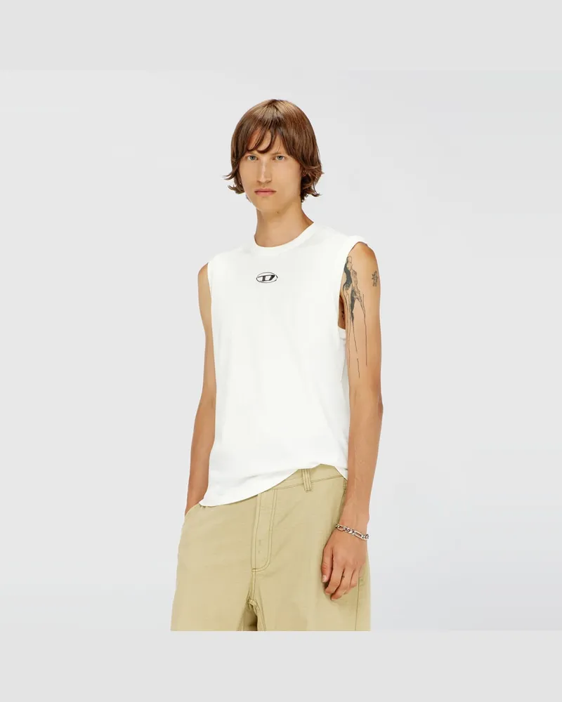 Diesel Baumwoll-Tanktop mit ovalem D-Logo in Metallic-Optik - T-Shirts - Herren - Weiss Weiss