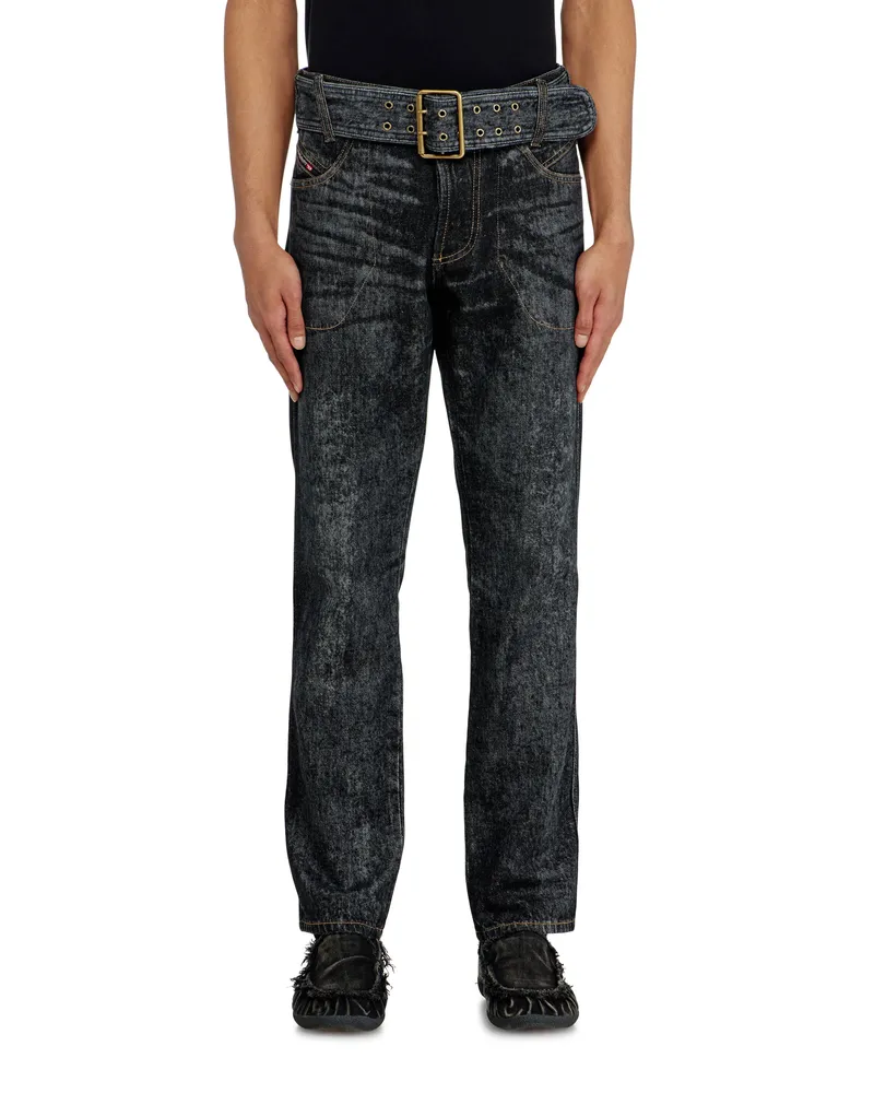Diesel Slim Jeans Regular Waist D-Villus, Schwarz/Dunkelgrau, Knopfverschluss Schwarz