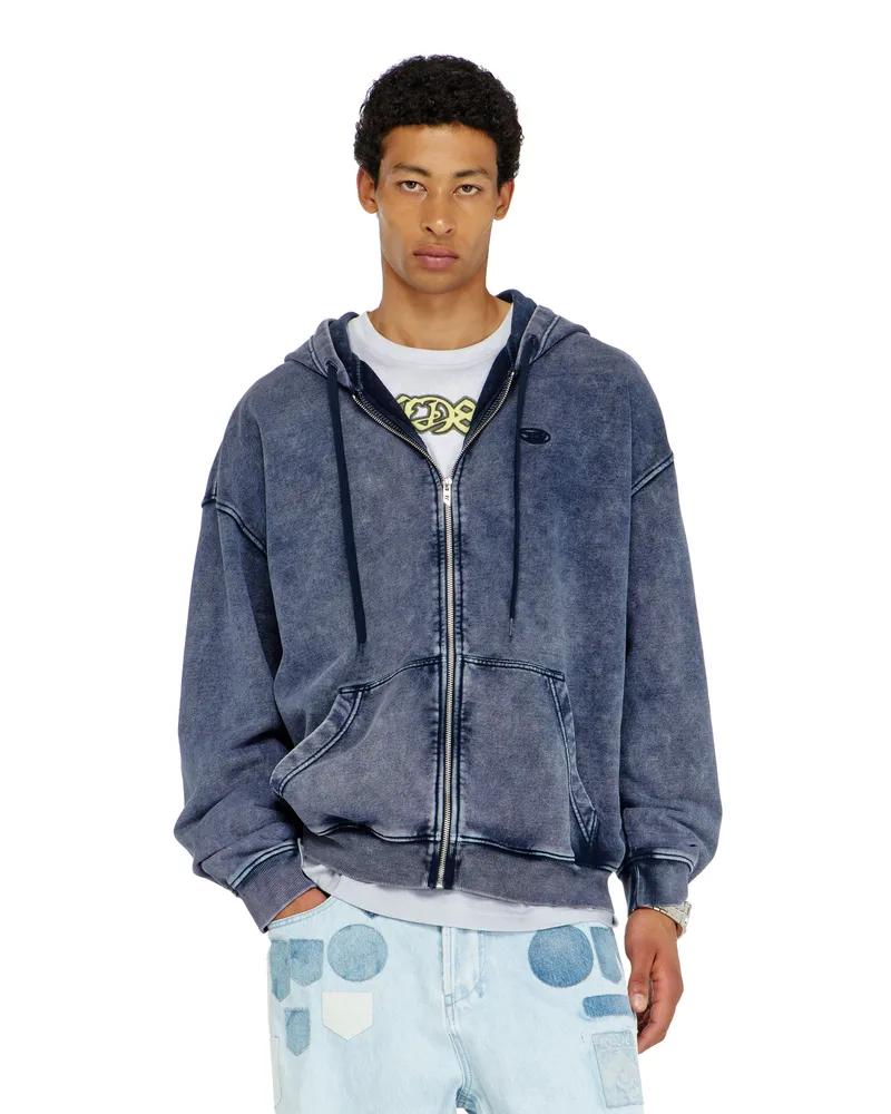 Diesel Reißverschluss-Hoodie aus behandeltem Baumwollfleece - Sweatshirts - Herren - Blau Blau