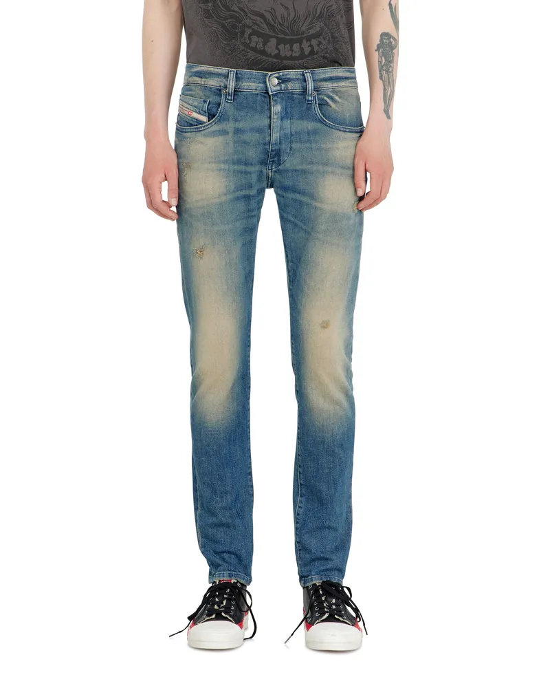 Diesel Slim Jeans Regular Waist 2019 D-Strukt, Mittelblau, Reißverschluss Blau