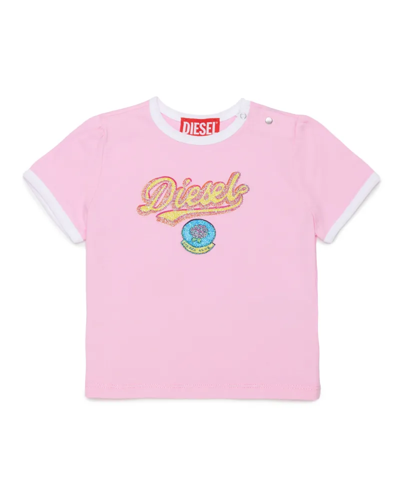 Diesel Baumwoll-T-Shirt mit Logo in Glitzeroptik - T-Shirts und Tops - Damen - Rosa Rosa