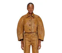 Verkürzte Kokonjacke aus Crackle-Leder - Lederjacken - Damen - Braun