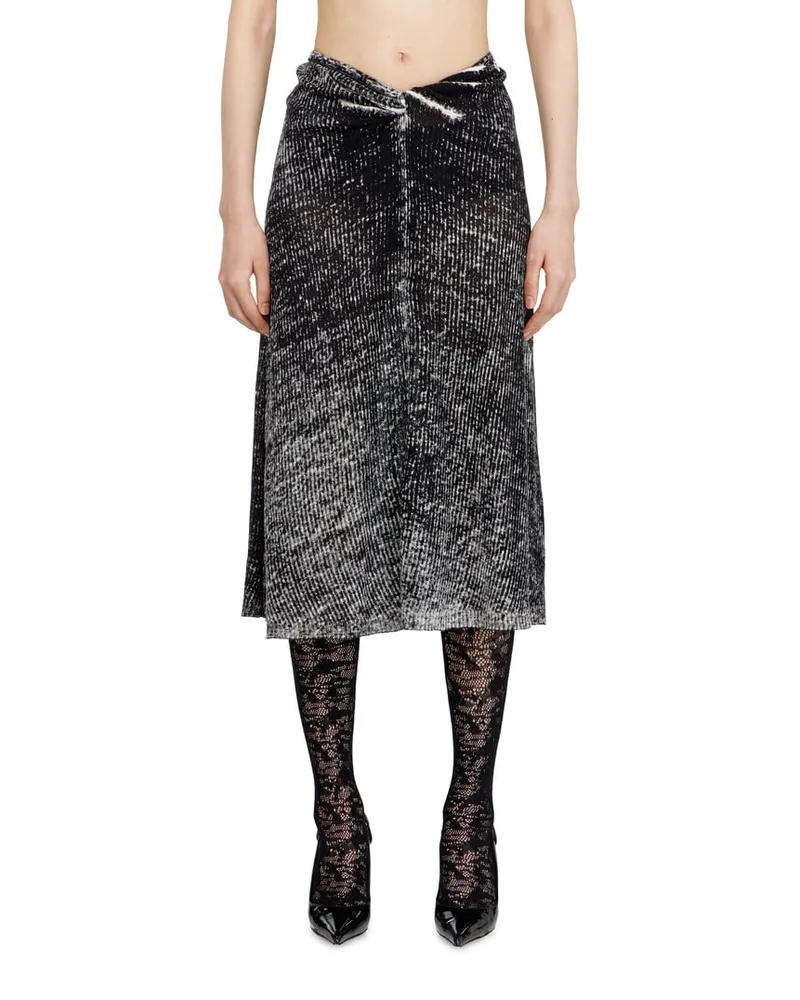 Diesel Midirock aus Leinenstrick mit Reverse-Print - Röcke - Damen - Schwarz Schwarz