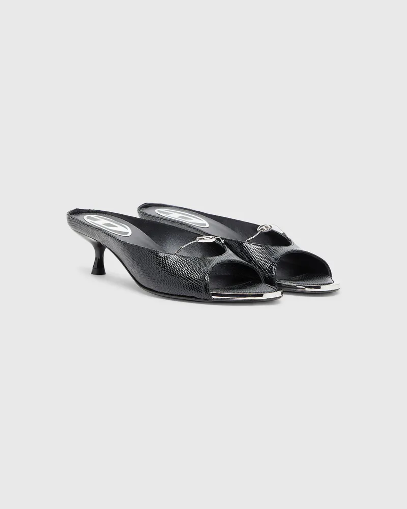 Diesel D-Diam's - Lederpantolette mit schwebendem Oval-D - Mokassins und Mules - Damen - Schwarz Schwarz