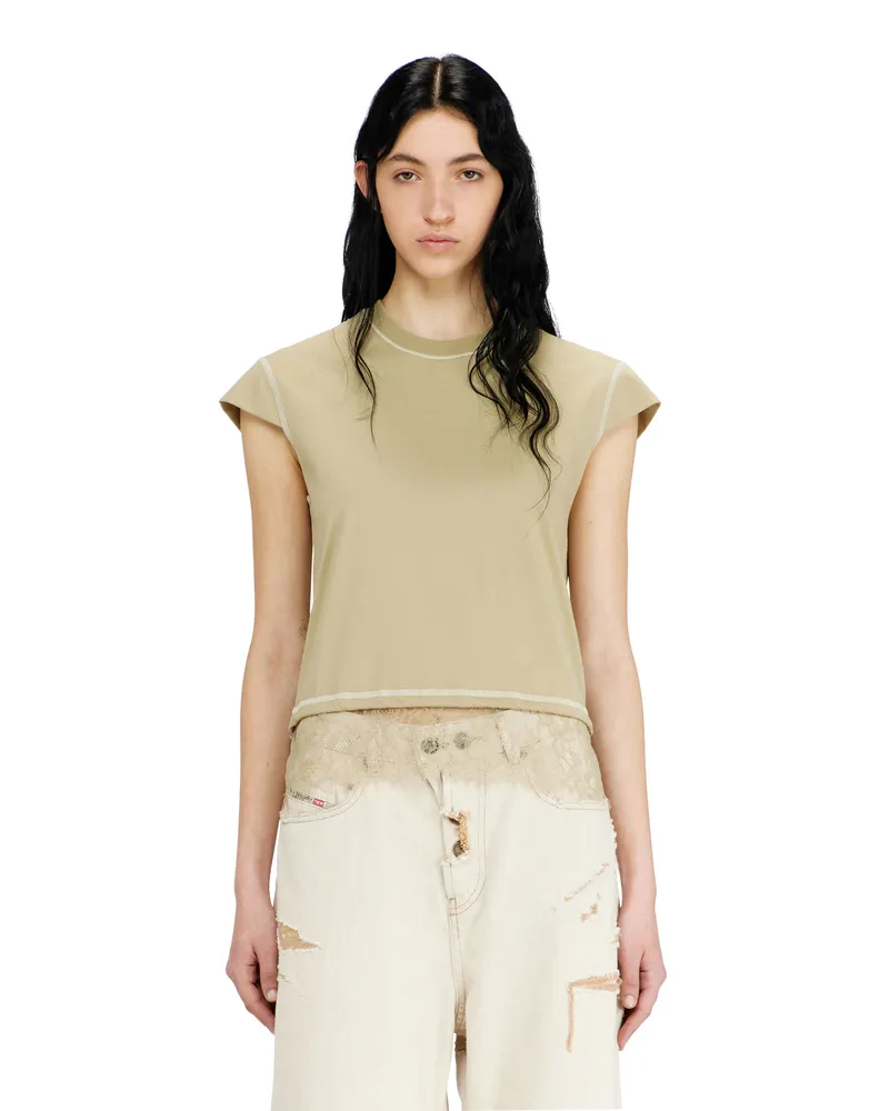 Diesel Jersey-Top mit Spitzenbesatz am Saum - Oberteile - Damen - Beige Beige