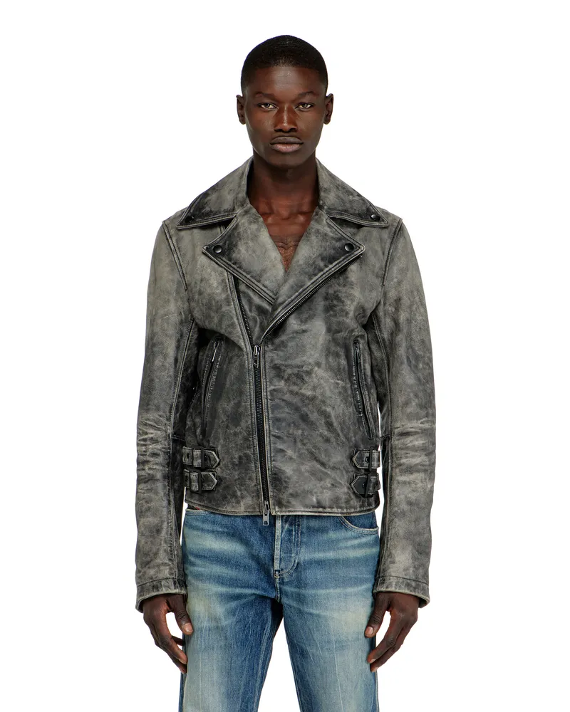 Diesel Biker-Jacke aus behandeltem Leder - Lederjacken - Herren - Grau Grau