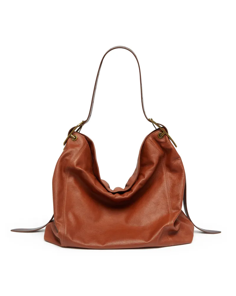 Diesel D-Line-Hobo-Tasche aus glänzendem, geknittertem Leder - Schultertaschen - Damen - Braun Braun