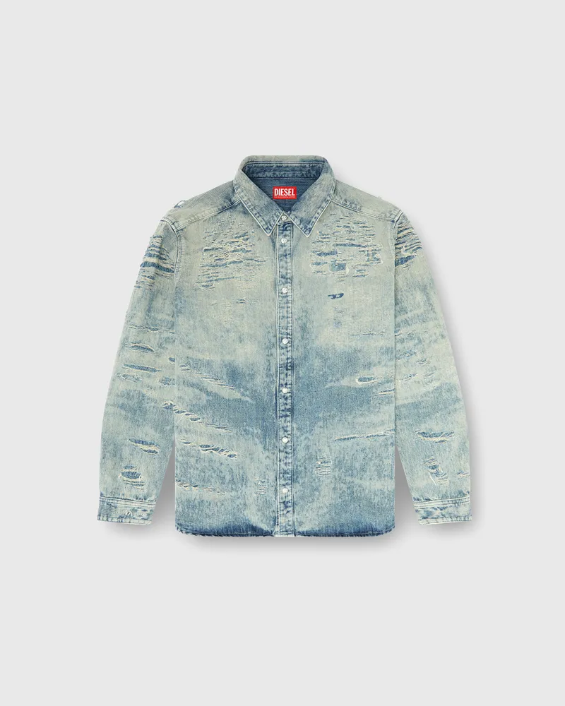 Diesel Hemd aus Jacquard-Denim mit Used-Effekt - Denimhemden - Herren - Blau Blau