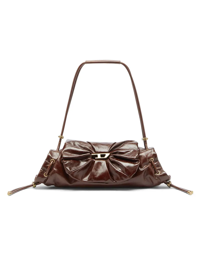 Diesel Scrunch-D-Schultertasche aus Knitter-Leder - Schultertaschen - Damen - Braun Braun