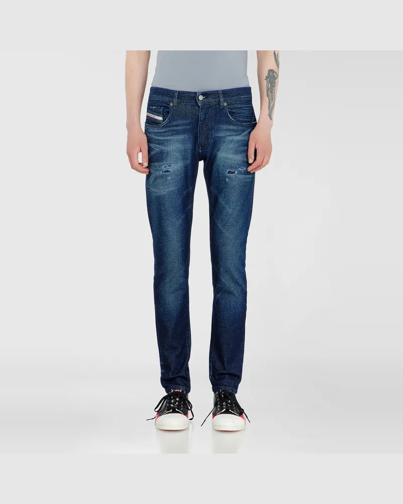 Diesel Slim Jeans Regular Waist 2019 D-Strukt, Dunkelblau, Reißverschluss Blau
