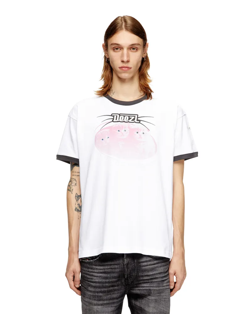 Diesel Baumwoll-T-Shirt mit Digitaldruck - T-Shirts - Herren - Weiss Weiss