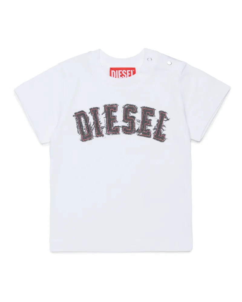 Diesel Baumwoll-T-Shirt mit Logo in Fransenoptik - T-Shirts und Tops - Herren - Weiss Weiss