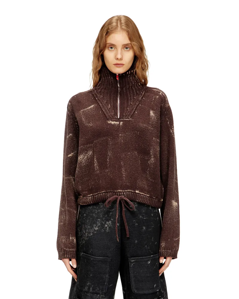 Diesel Half-Zip-Pullover mit Used-Effekt - Strickwaren - Damen - Braun Braun