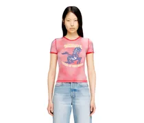 Baumwoll-Stretch-T-Shirt mit Pferde-Print - Oberteile - Damen - Rot
