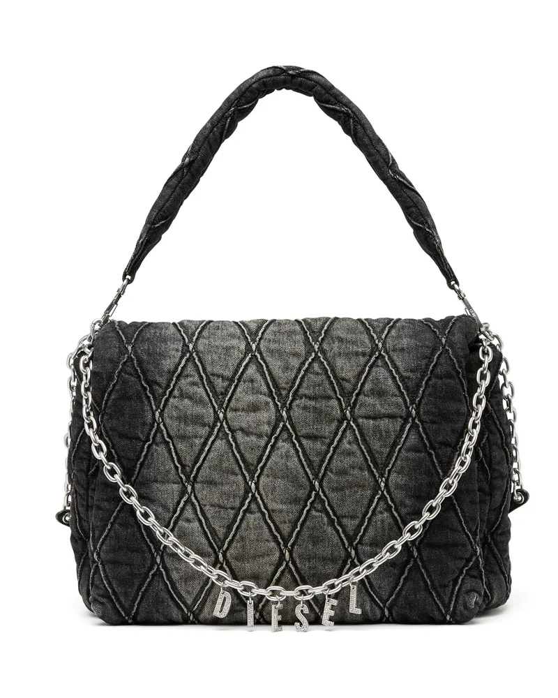 Diesel Charm-D-Große Schultertasche aus Steppdenim - Schultertaschen - Damen - Schwarz Schwarz